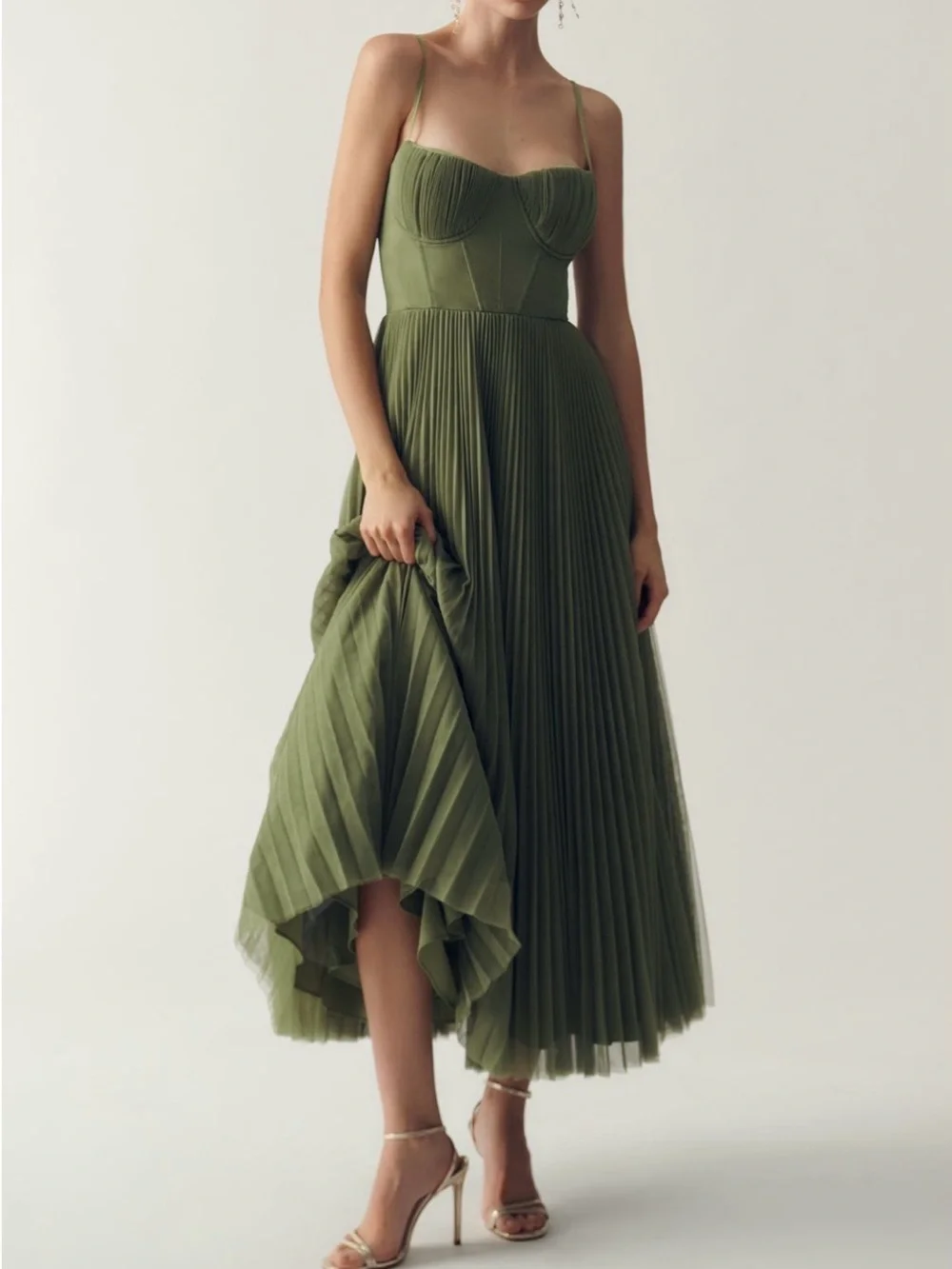 HUTCH AMARA CORSET PLEATED TULLE FIT & FLARE MIDI DRESS - Anthropologie - Picture 9 of 9